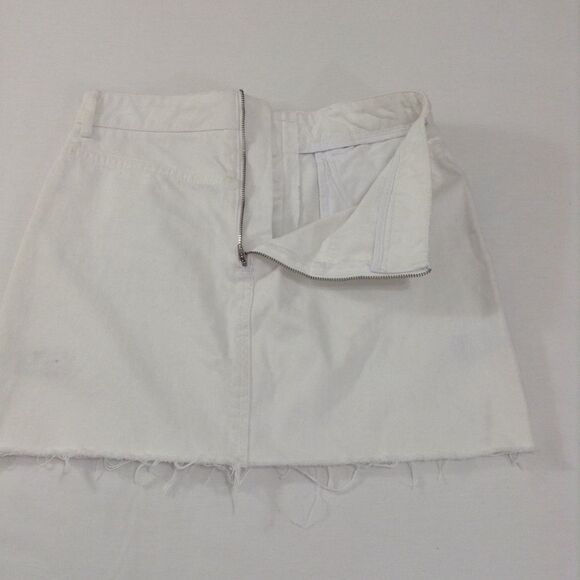 Topshop Denim Mini Skirt White Micro Mini Moto Eye Lace Up Raw Hem Size 6 - Picture 4 of 8